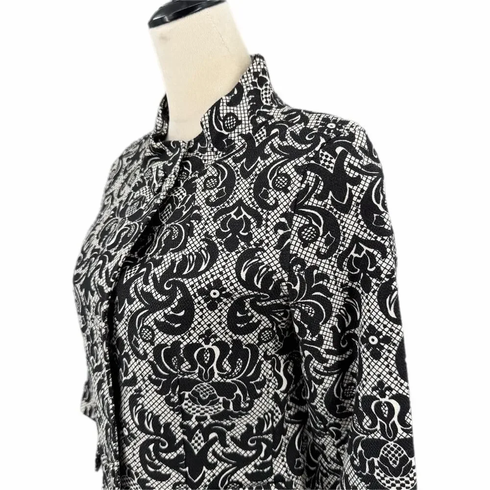 Talbots NEW Petite Black White Cotton Damask Blazer Professional Work Jacket